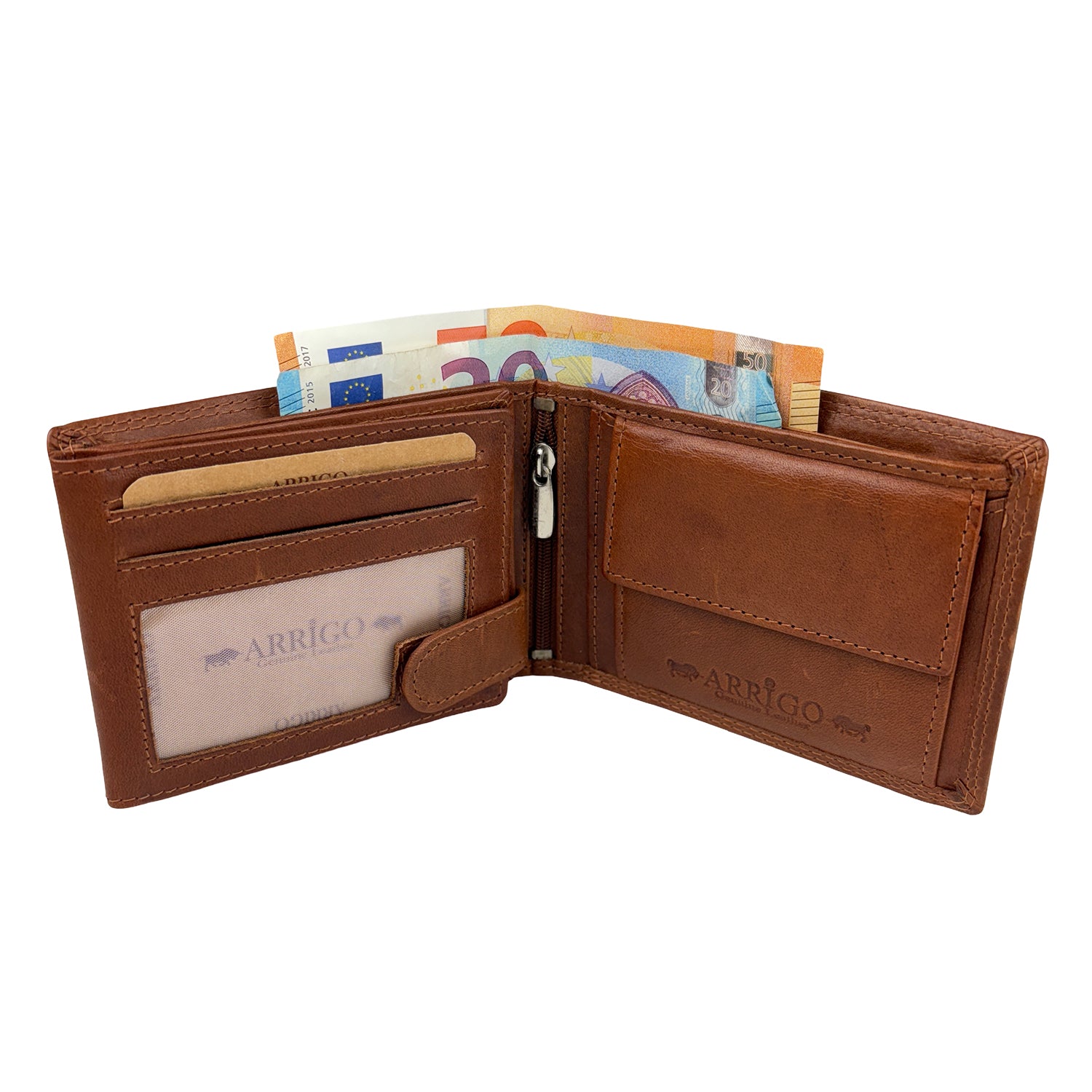 Cognac portemonnee van rundleer