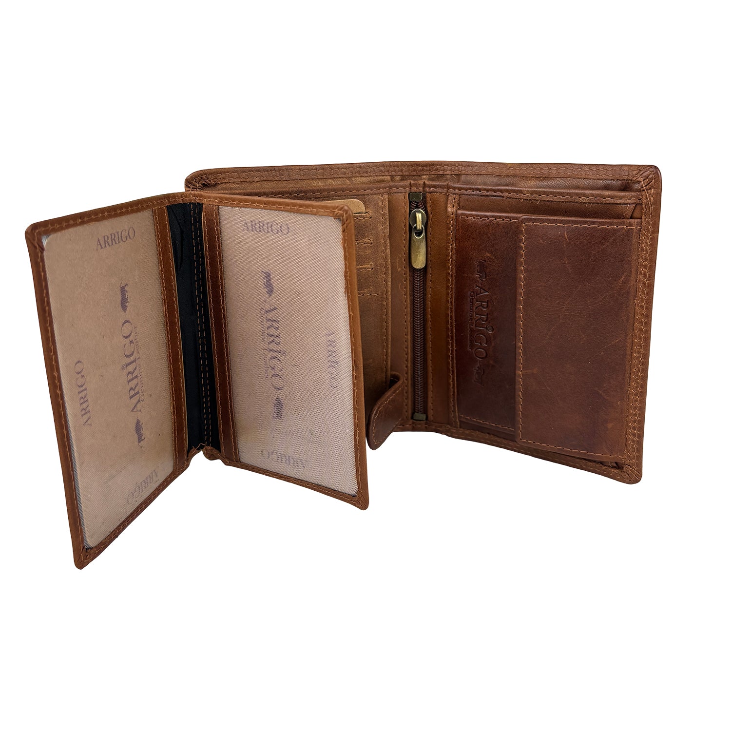 Cognac herenportemonnee van rundleer