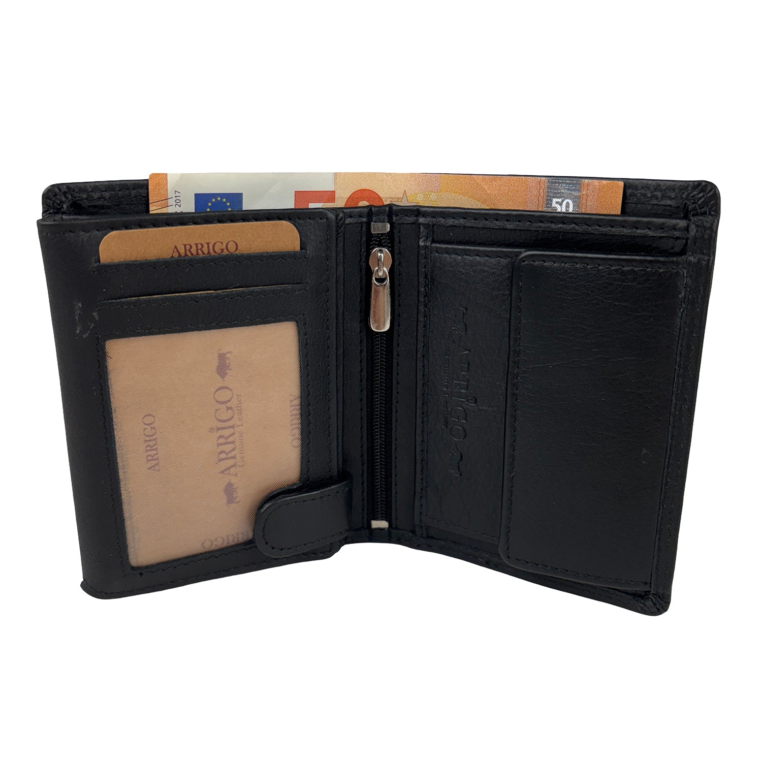 Zwarte leren billfold portemonnee