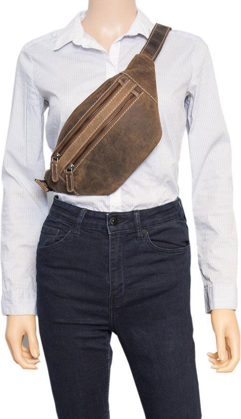 Heuptas heuptasje fanny pack buideltasje festival tasje buffelleer cognac - Arrigo.nl