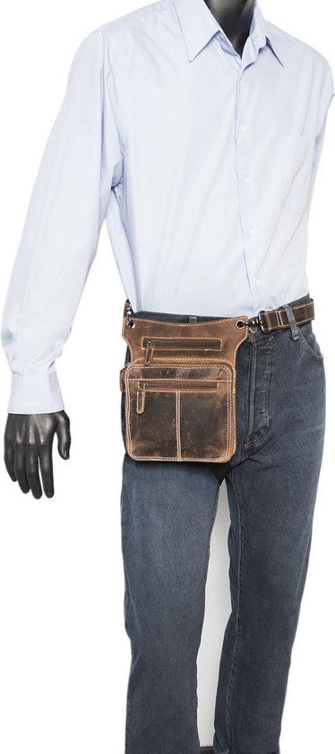 Heuptasje - Lichtbruin Leer voor op de Motor met Extra Compartment - Arrigo.nl