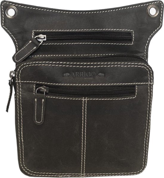 Heuptasje - Zwart Leer voor op de Motor met Extra Compartment - Arrigo.nl