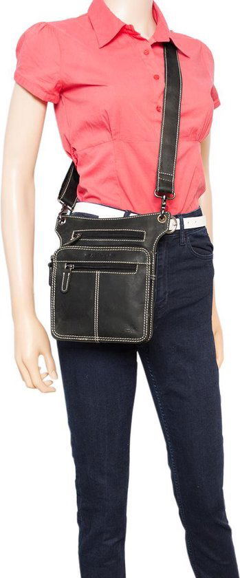 Heuptasje - Zwart Leer voor op de Motor met Extra Compartment - Arrigo.nl