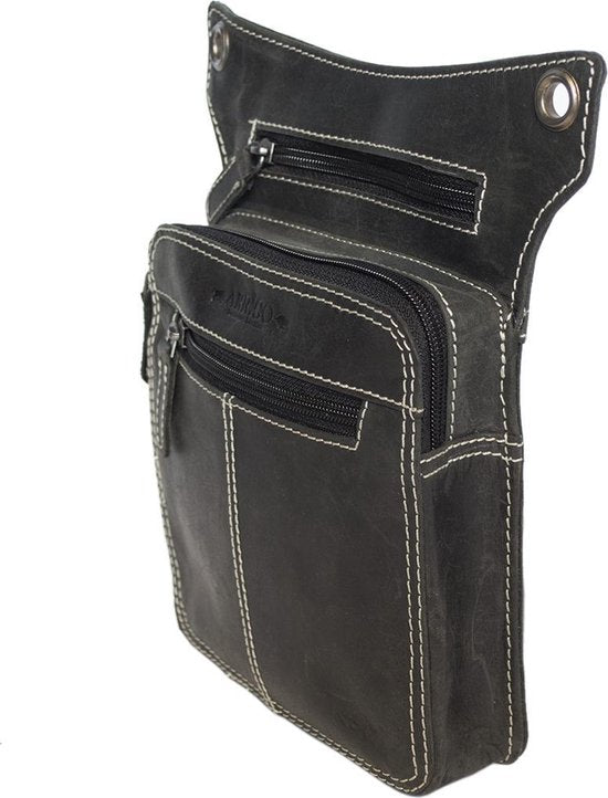 Heuptasje - Zwart Leer voor op de Motor met Extra Compartment - Arrigo.nl