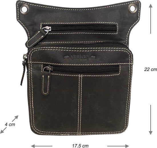 Heuptasje - Zwart Leer voor op de Motor met Extra Compartment - Arrigo.nl