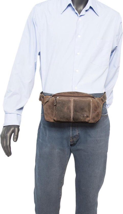 Heuptasje dames of heuptasje heren cognac kleurig leer fanny pack - Arrigo.nl
