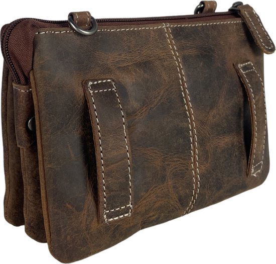 Heuptasje heren cognac leer telefoontasje aan je riem clutch heuptasje - Arrigo.nl