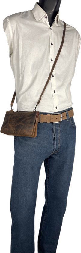 Heuptasje heren cognac leer telefoontasje aan je riem clutch heuptasje - Arrigo.nl