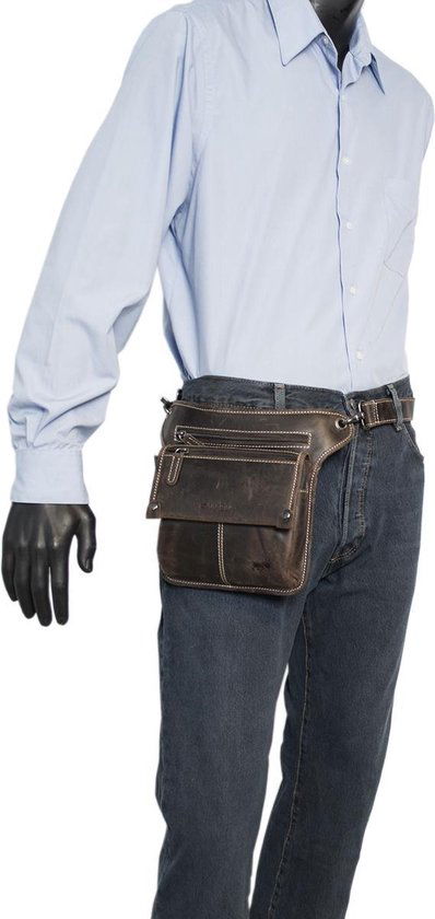 Heuptasje leer of leren festival tasje donkerbruin met een verstelbare - Arrigo.nl