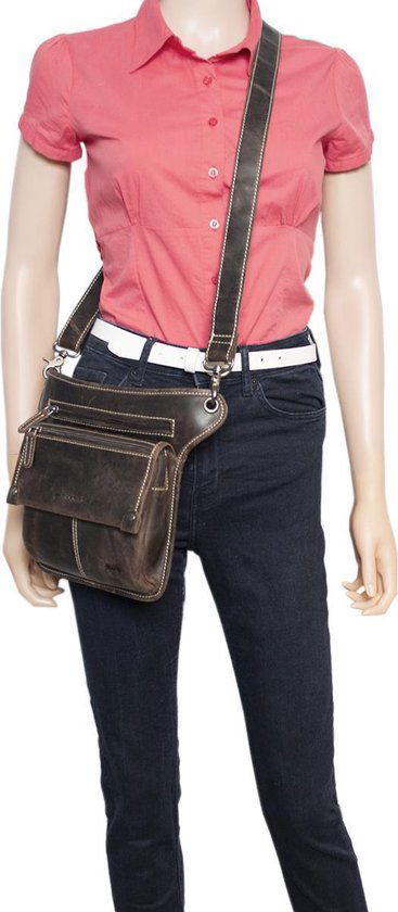 Heuptasje leer of leren festival tasje donkerbruin met een verstelbare - Arrigo.nl