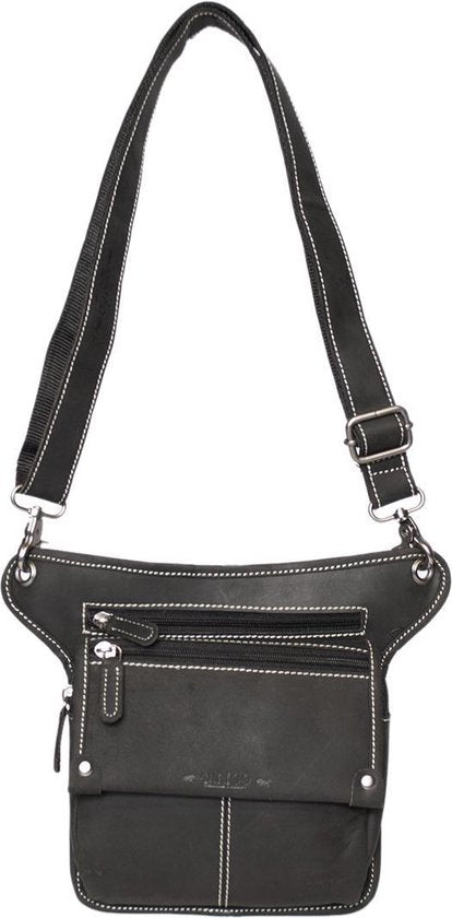 Heuptasje leer of leren festival tasje zwart met een verstelbare - Arrigo.nl