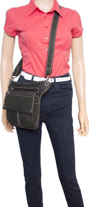 Heuptasje leer of leren festival tasje zwart met een verstelbare - Arrigo.nl
