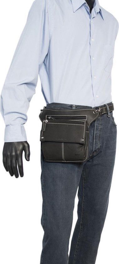 Heuptasje leer of leren festival tasje zwart met een verstelbare - Arrigo.nl