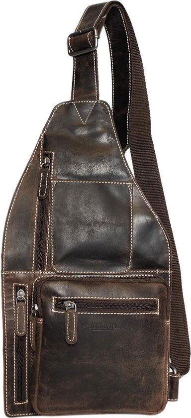 Hip Donkerbruin Buffelleer Crossbody Tas met Verstelbare Schouderriem - Arrigo.nl