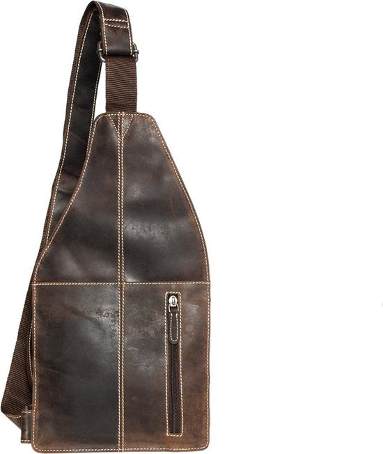 Hip Donkerbruin Buffelleer Crossbody Tas met Verstelbare Schouderriem - Arrigo.nl