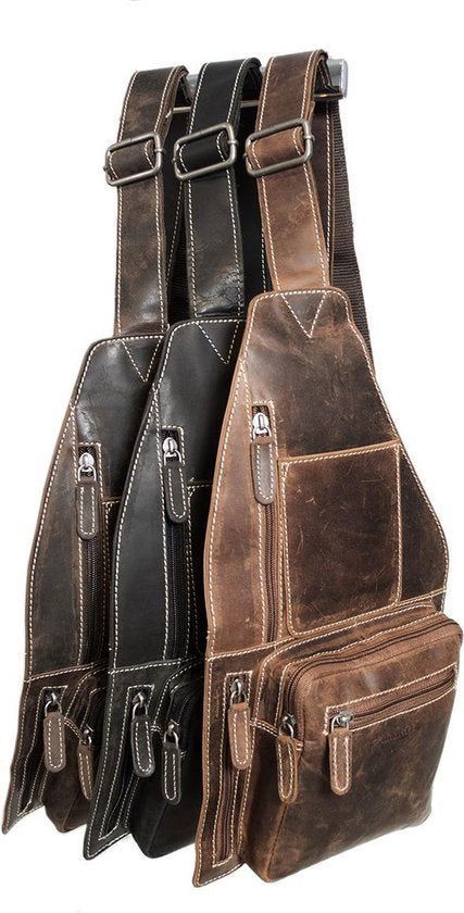 Hip Donkerbruin Buffelleer Crossbody Tas met Verstelbare Schouderriem - Arrigo.nl