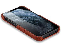 Hoesje iphone 12 pro met kroko print lichtbruin leer apple - Arrigo Leather Goods