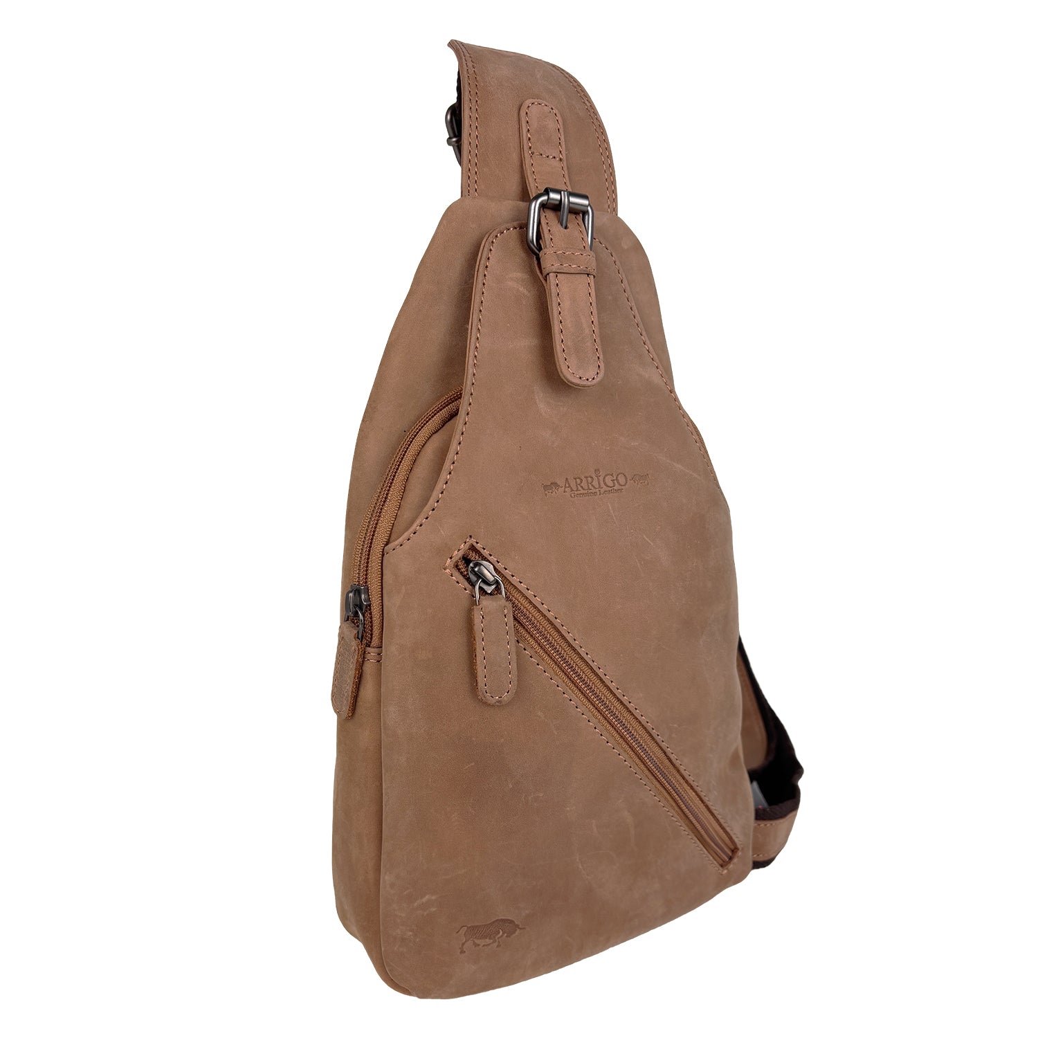 Umhängetasche aus angesagtem dunkelbraunem Büffelleder mit verstellbarem Schulterriemen