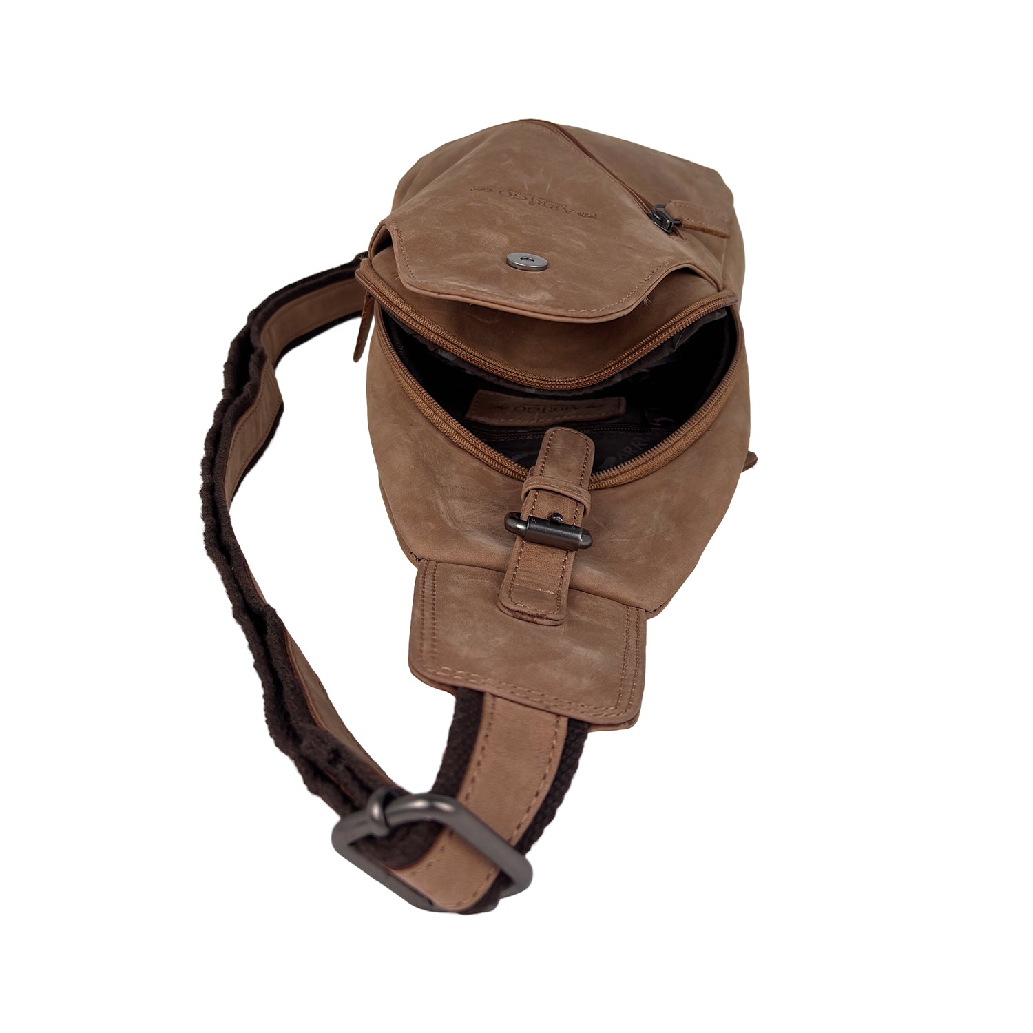 Umhängetasche aus angesagtem dunkelbraunem Büffelleder mit verstellbarem Schulterriemen