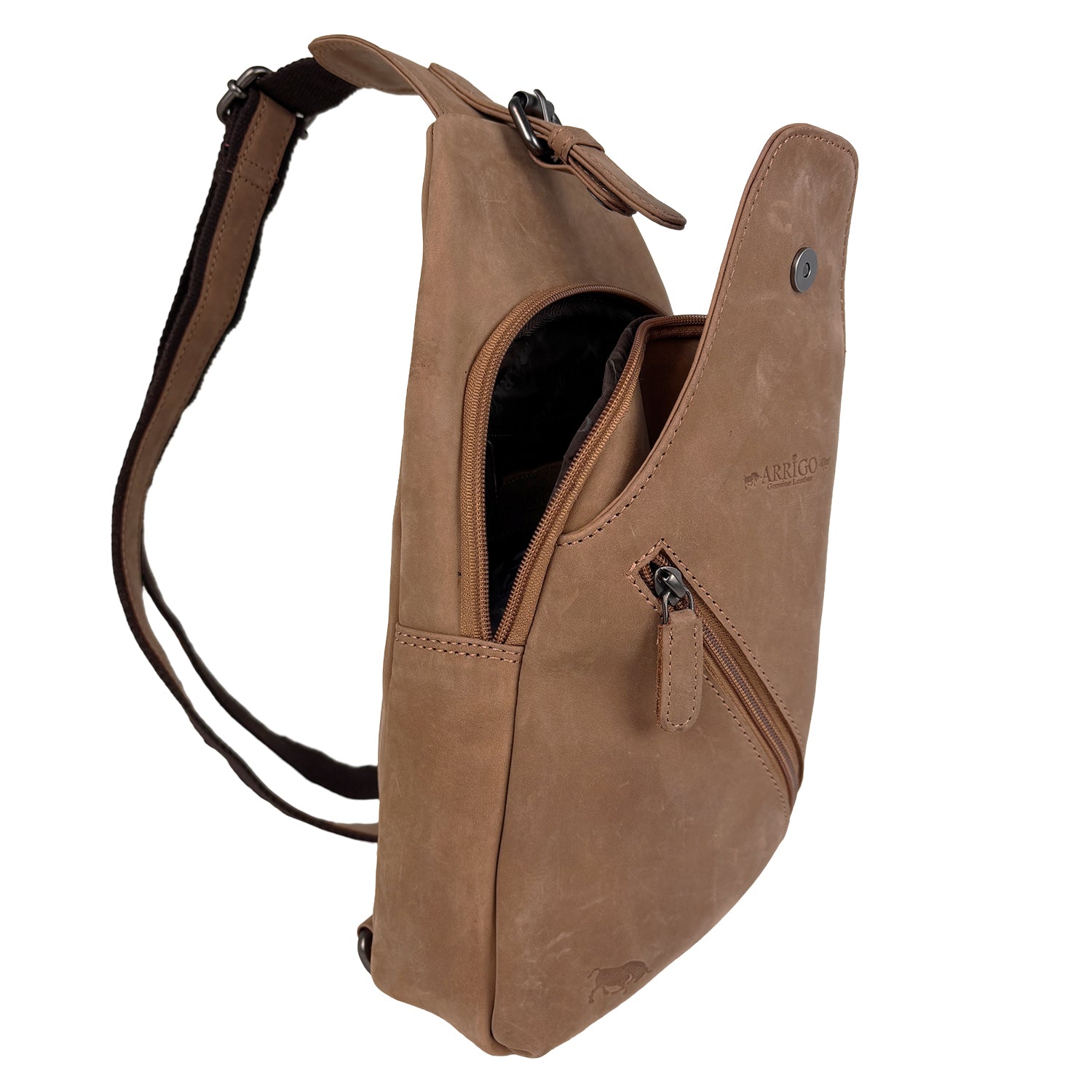 Umhängetasche aus angesagtem dunkelbraunem Büffelleder mit verstellbarem Schulterriemen