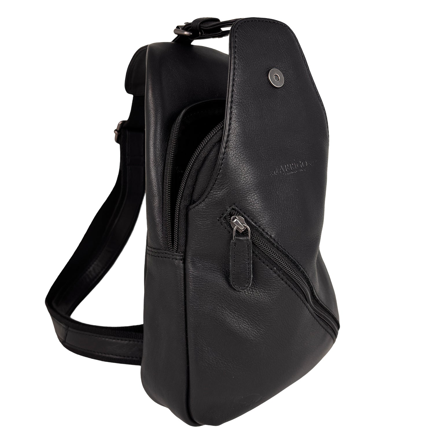 Umhängetasche aus angesagtem dunkelbraunem Büffelleder mit verstellbarem Schulterriemen