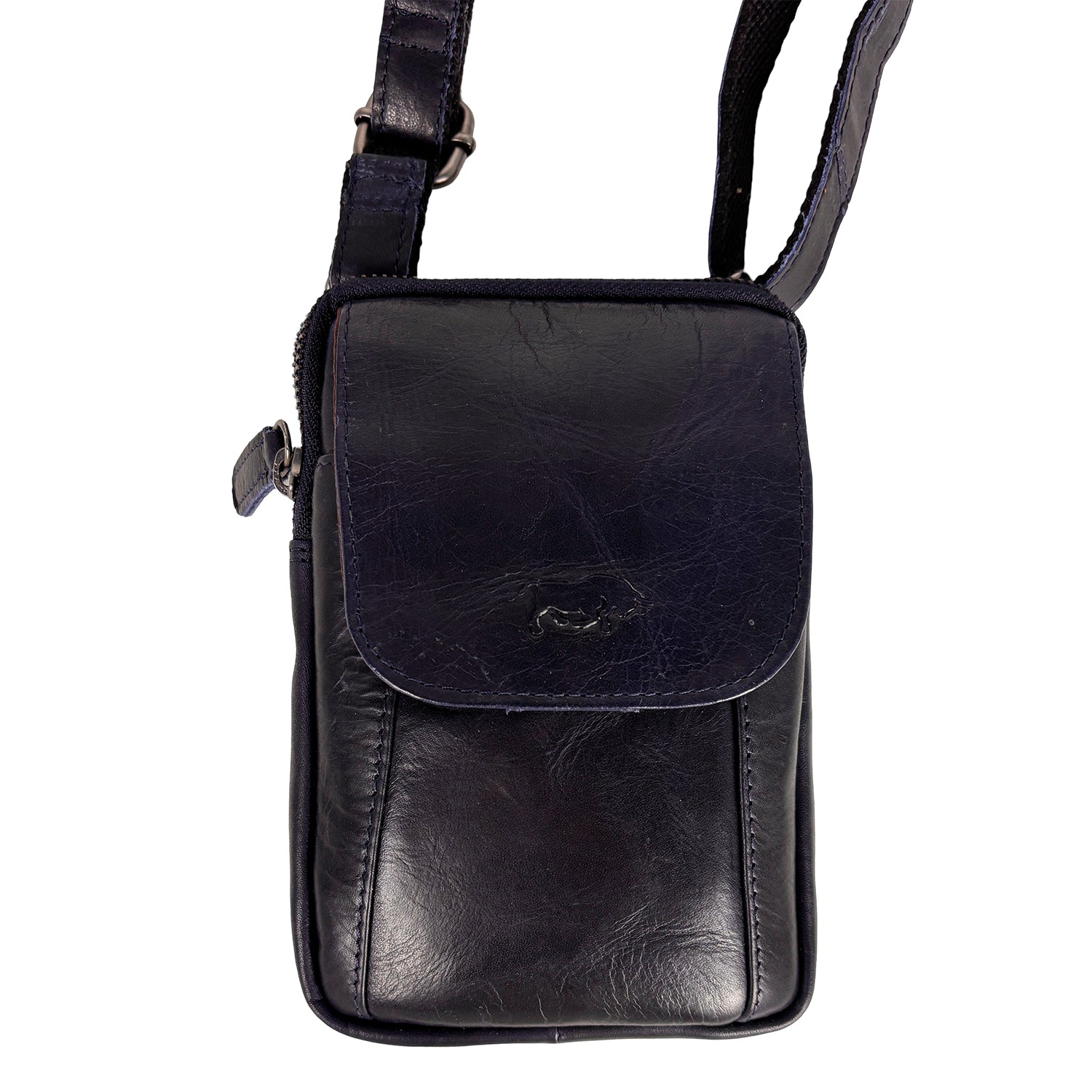 Smartphone tasje donkerblauw rundleer