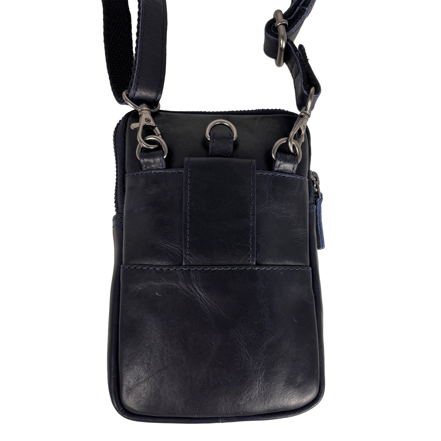 Smartphone tasje donkerblauw rundleer