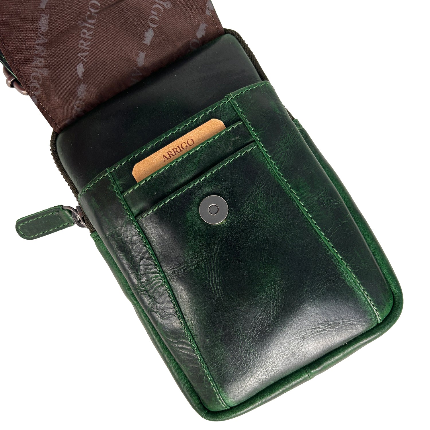 Groen Leren Schoudertasje/Riemtasje van Rundleer