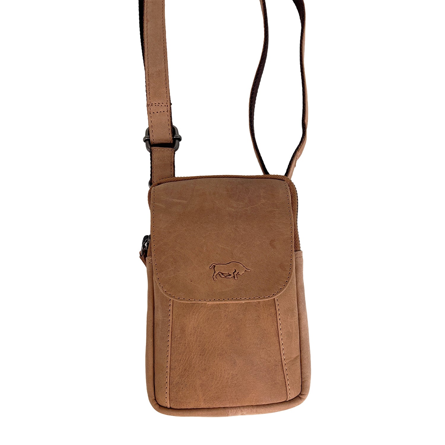 Taupe leren telefoontasje van Arrigo