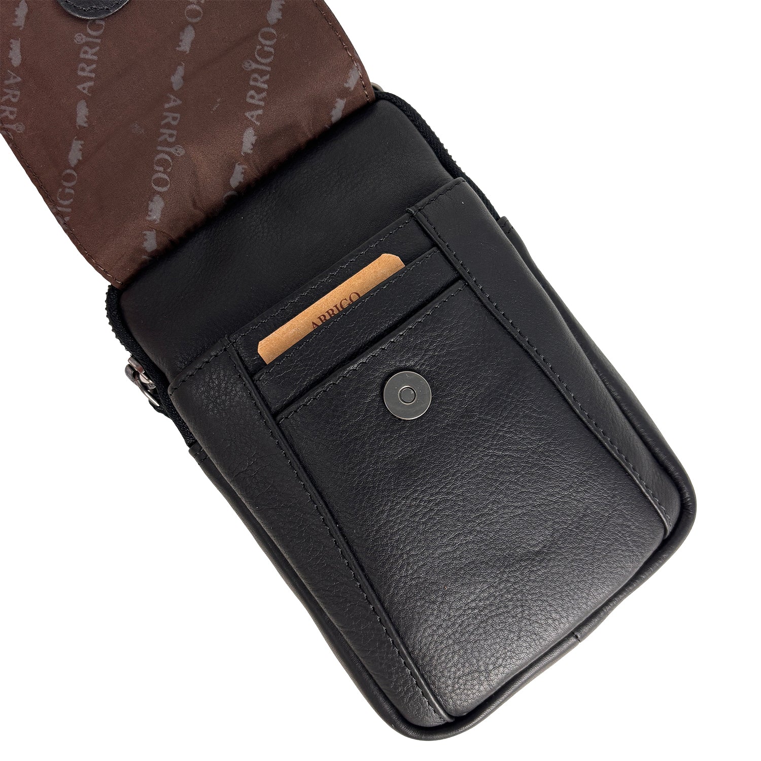 Zwart leren telefoontasje van Arrigo