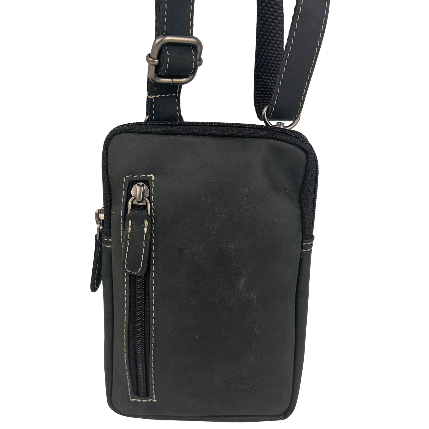 Zwart buffelleren Festivaltasje Arrigo – Compact Telefoontasje