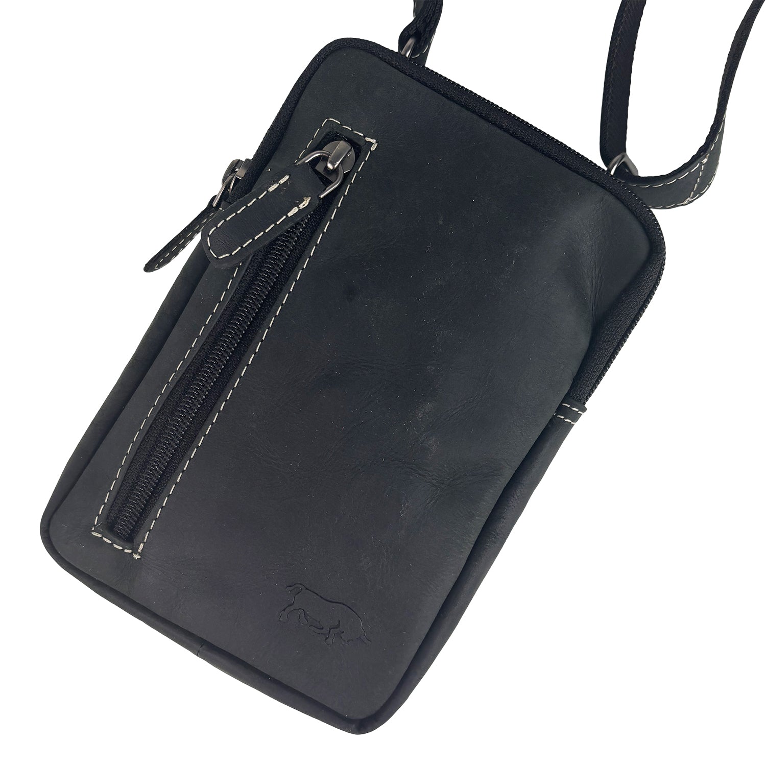 Zwart buffelleren Festivaltasje Arrigo – Compact Telefoontasje