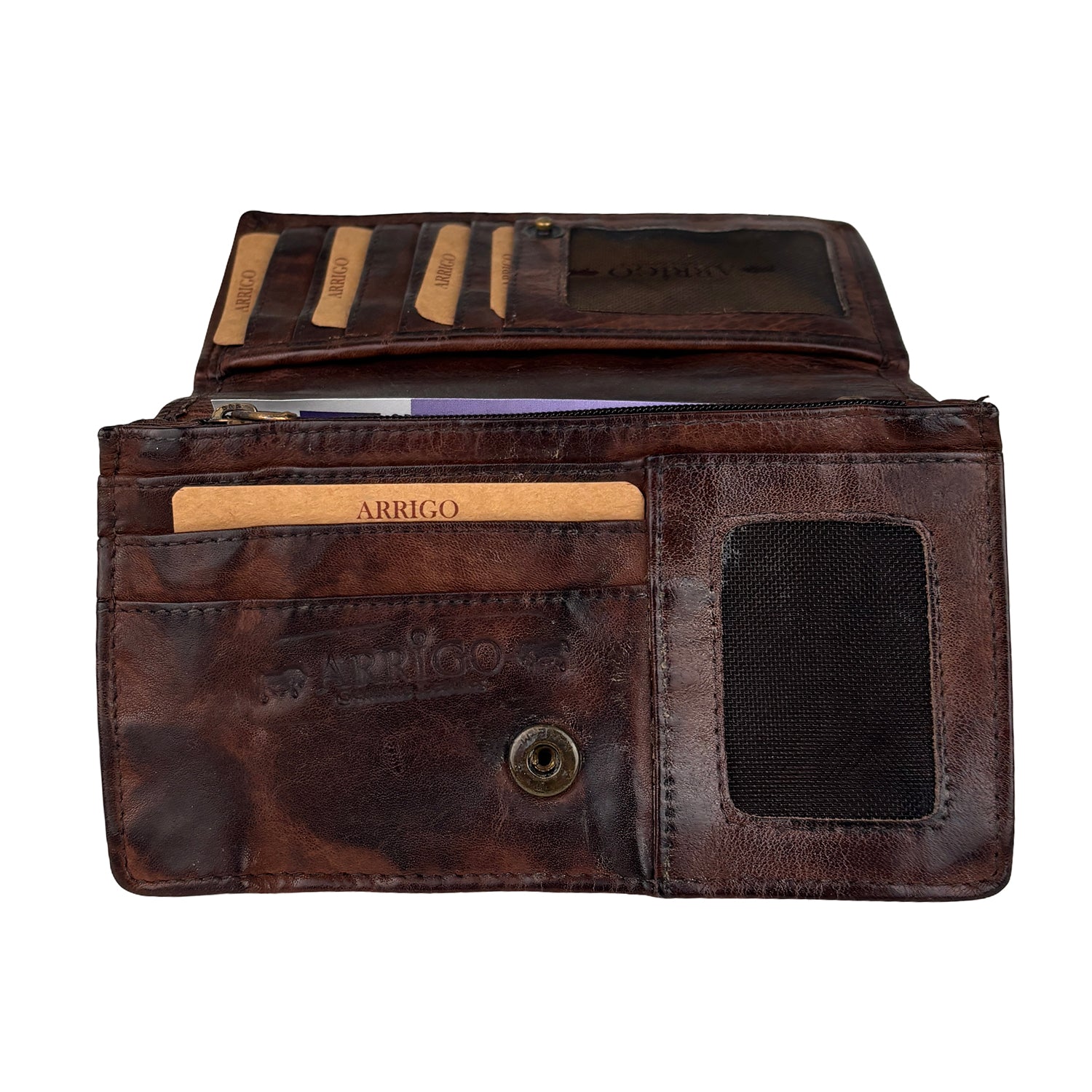 Bruine leren damesportemonnee van gewassen leer