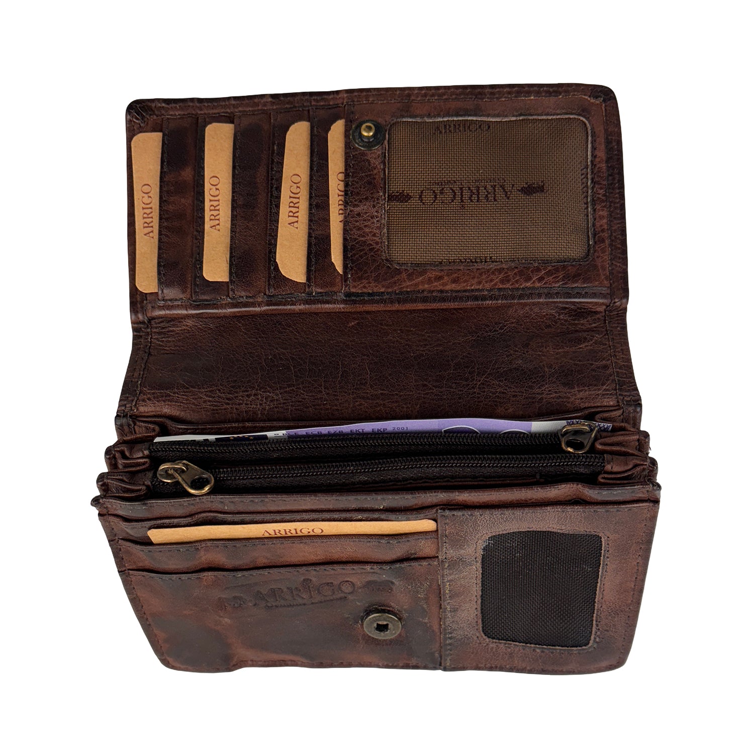 Bruine leren damesportemonnee van gewassen leer