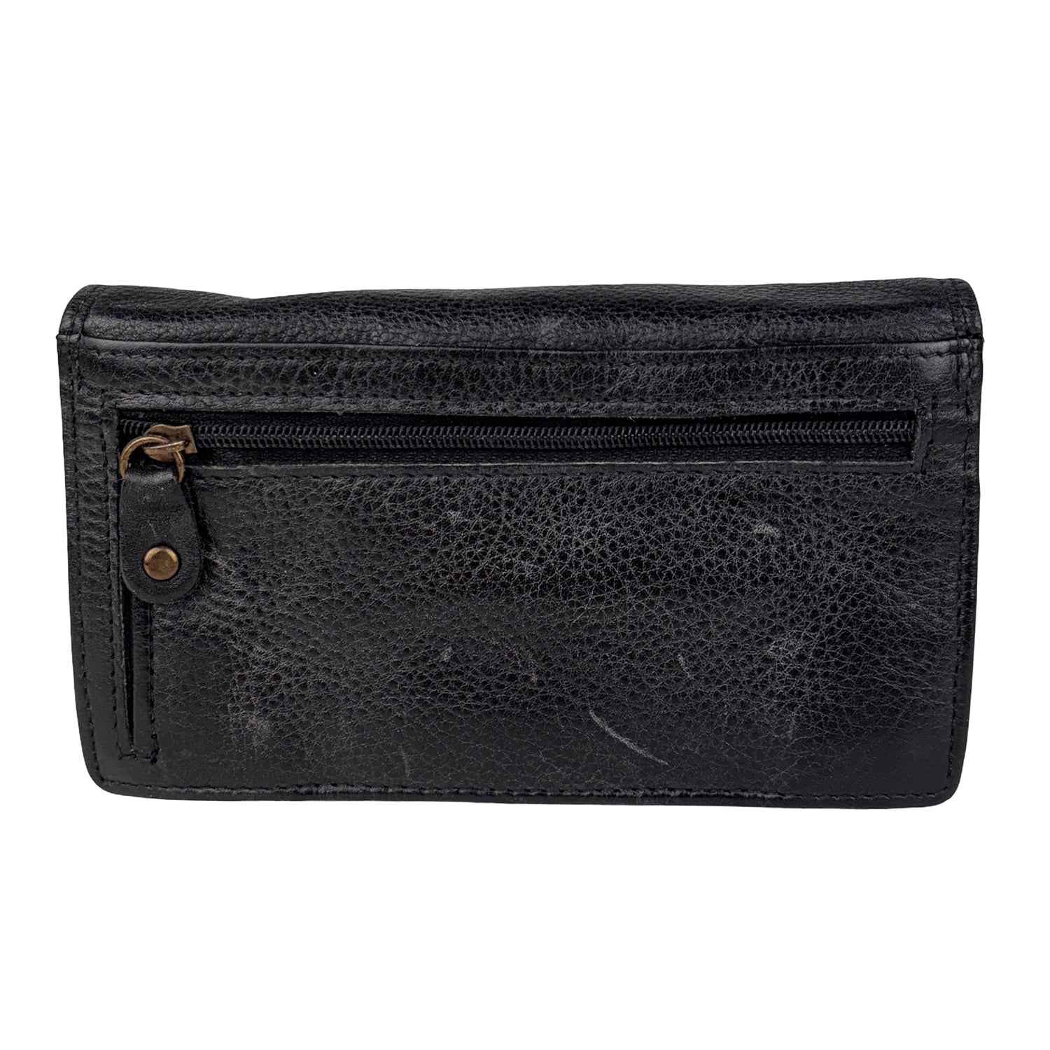 Zwarte leren damesportemonnee – veel vakjes & stijlvol gewassen leer