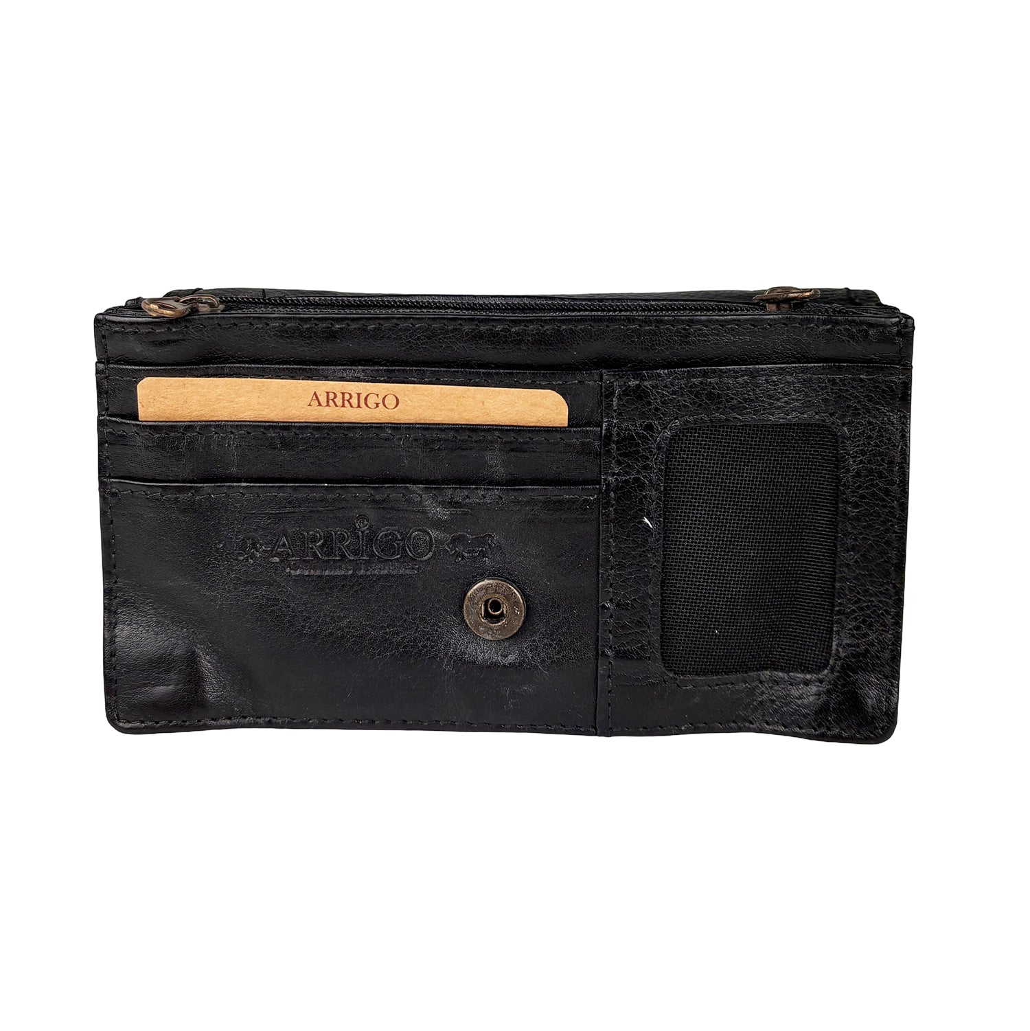 Zwarte leren damesportemonnee – veel vakjes & stijlvol gewassen leer