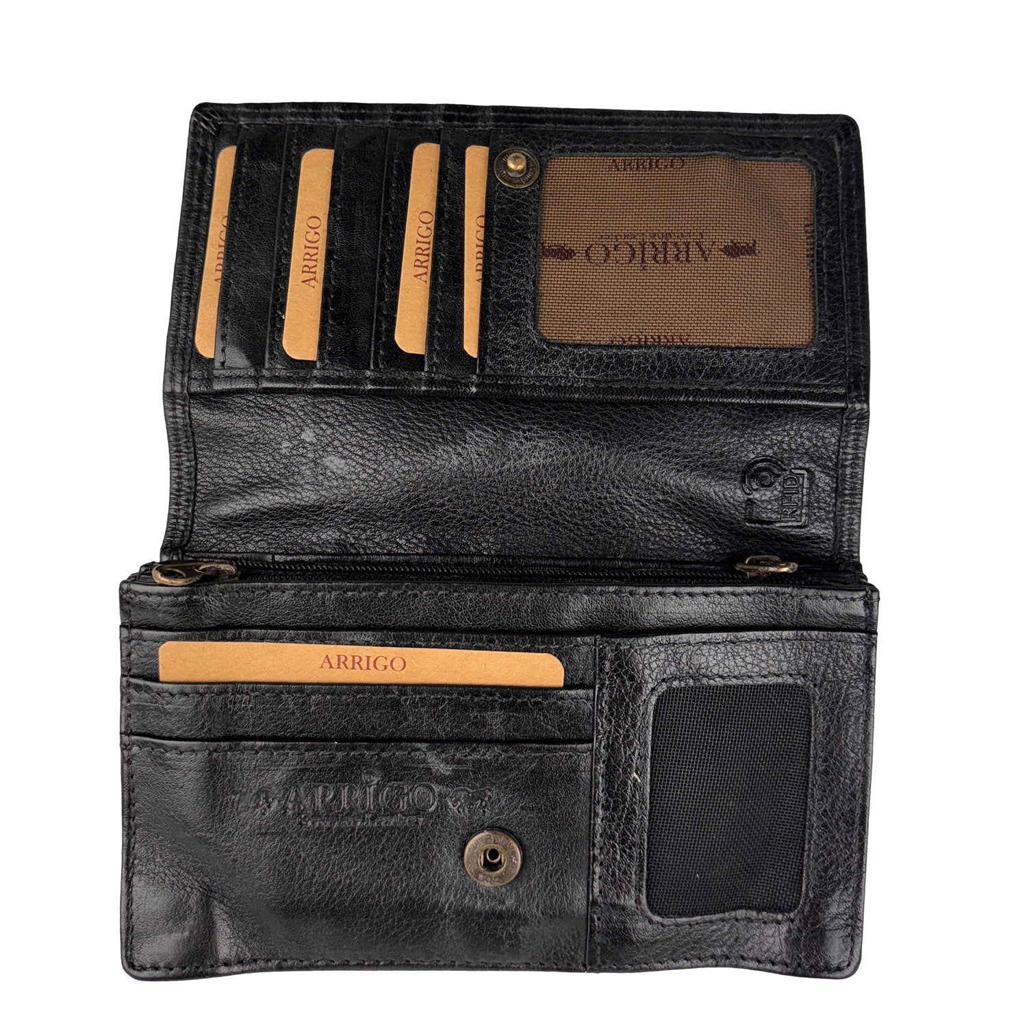 Zwarte leren damesportemonnee – veel vakjes & stijlvol gewassen leer