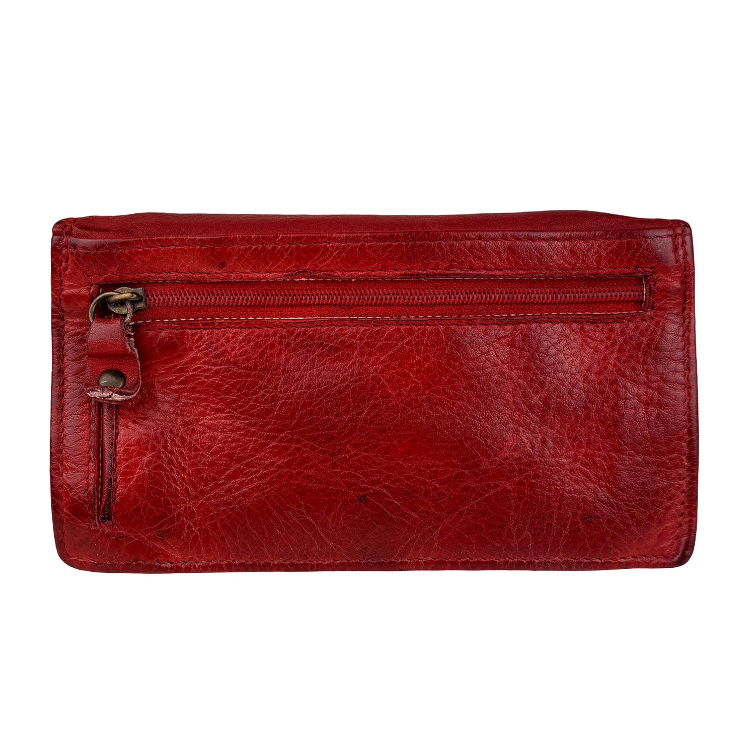 Rode leren damesportemonnee van gewassen leer