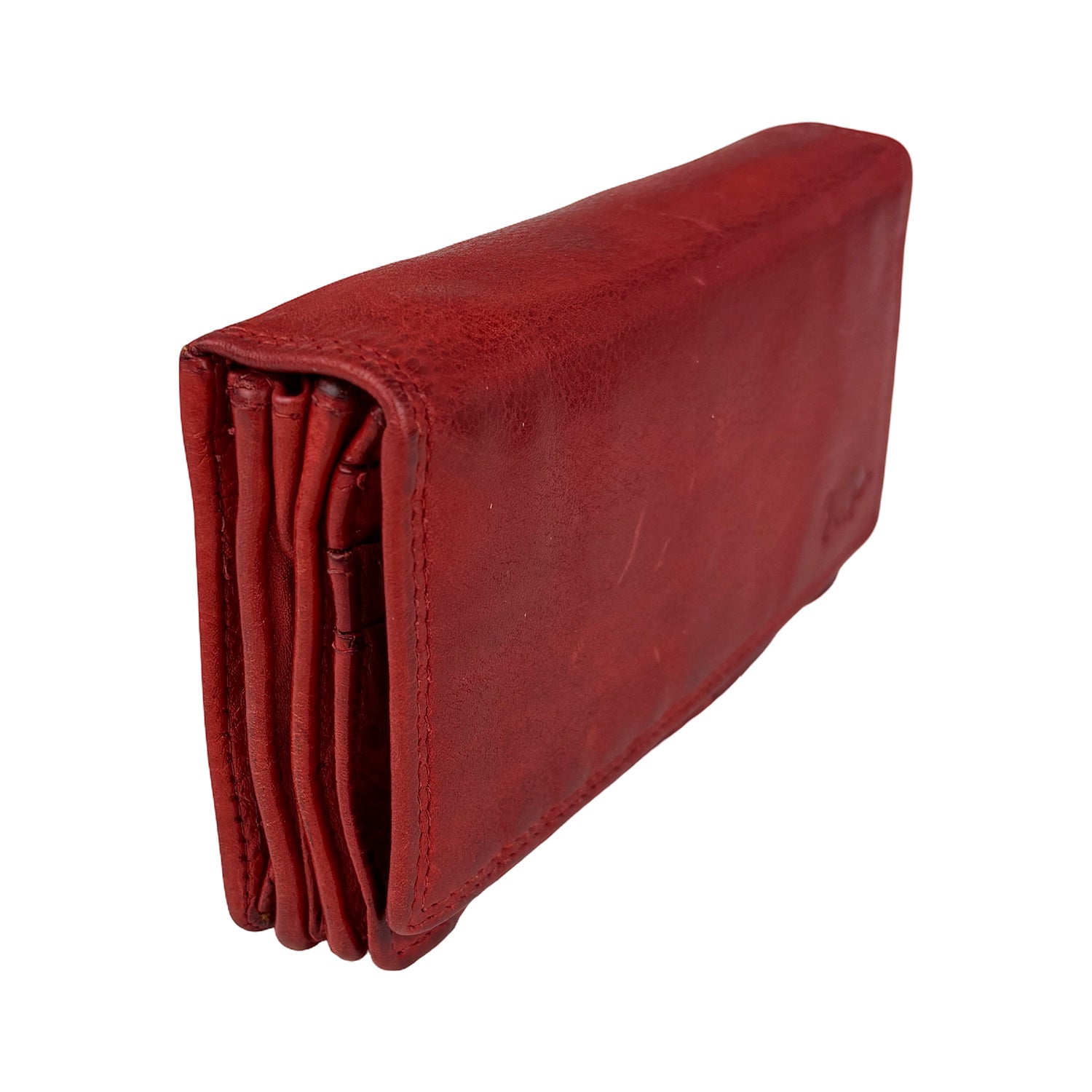 Rode leren damesportemonnee van gewassen leer