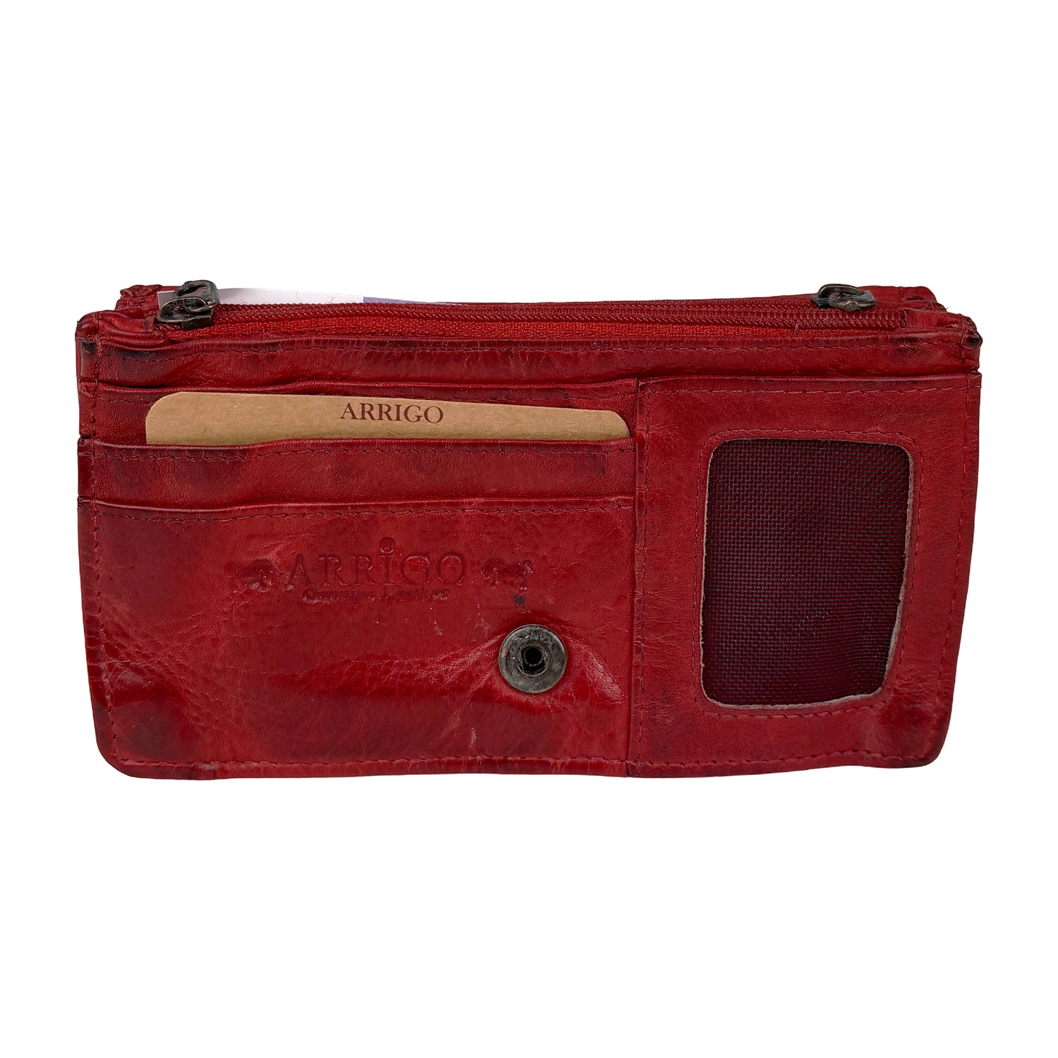 Rode leren damesportemonnee van gewassen leer