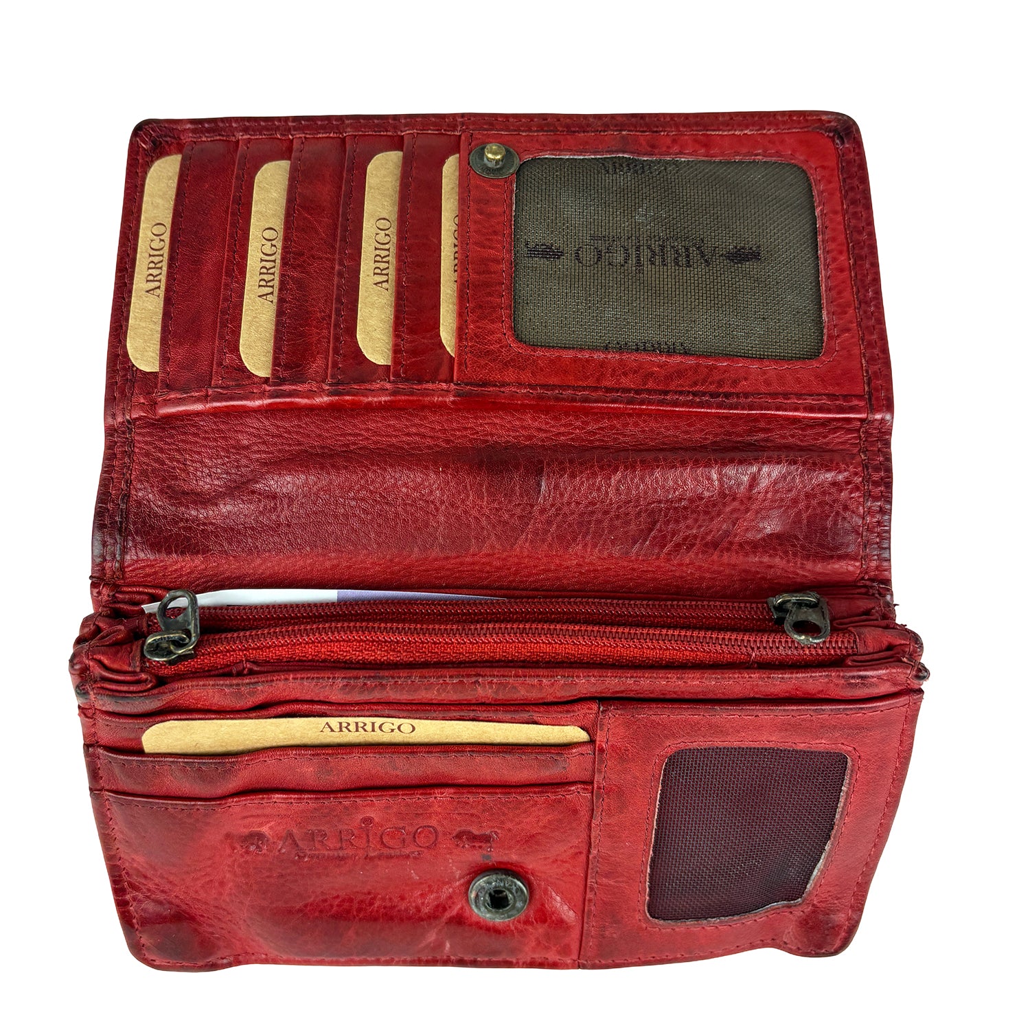 Rode leren damesportemonnee van gewassen leer