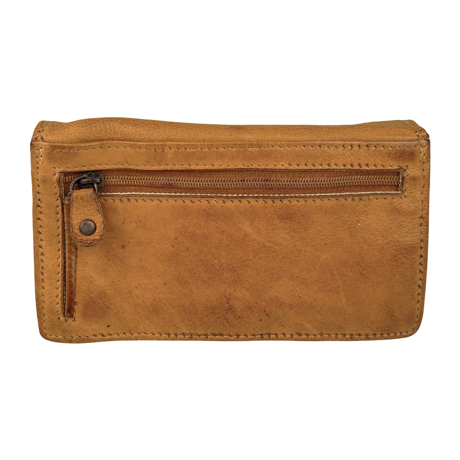 Mosterd damesportemonnee van gewassen leer