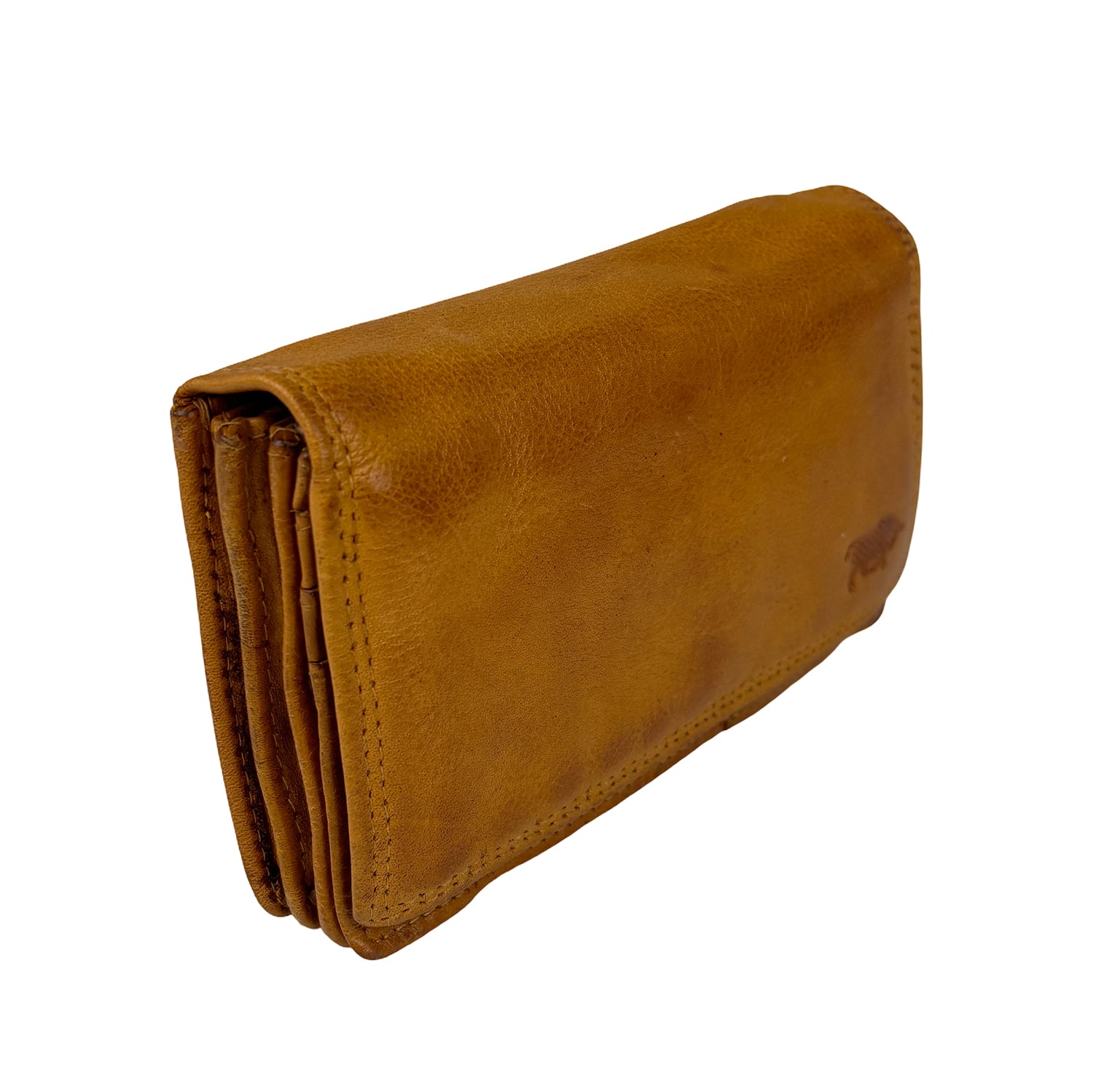 Mosterd damesportemonnee van gewassen leer
