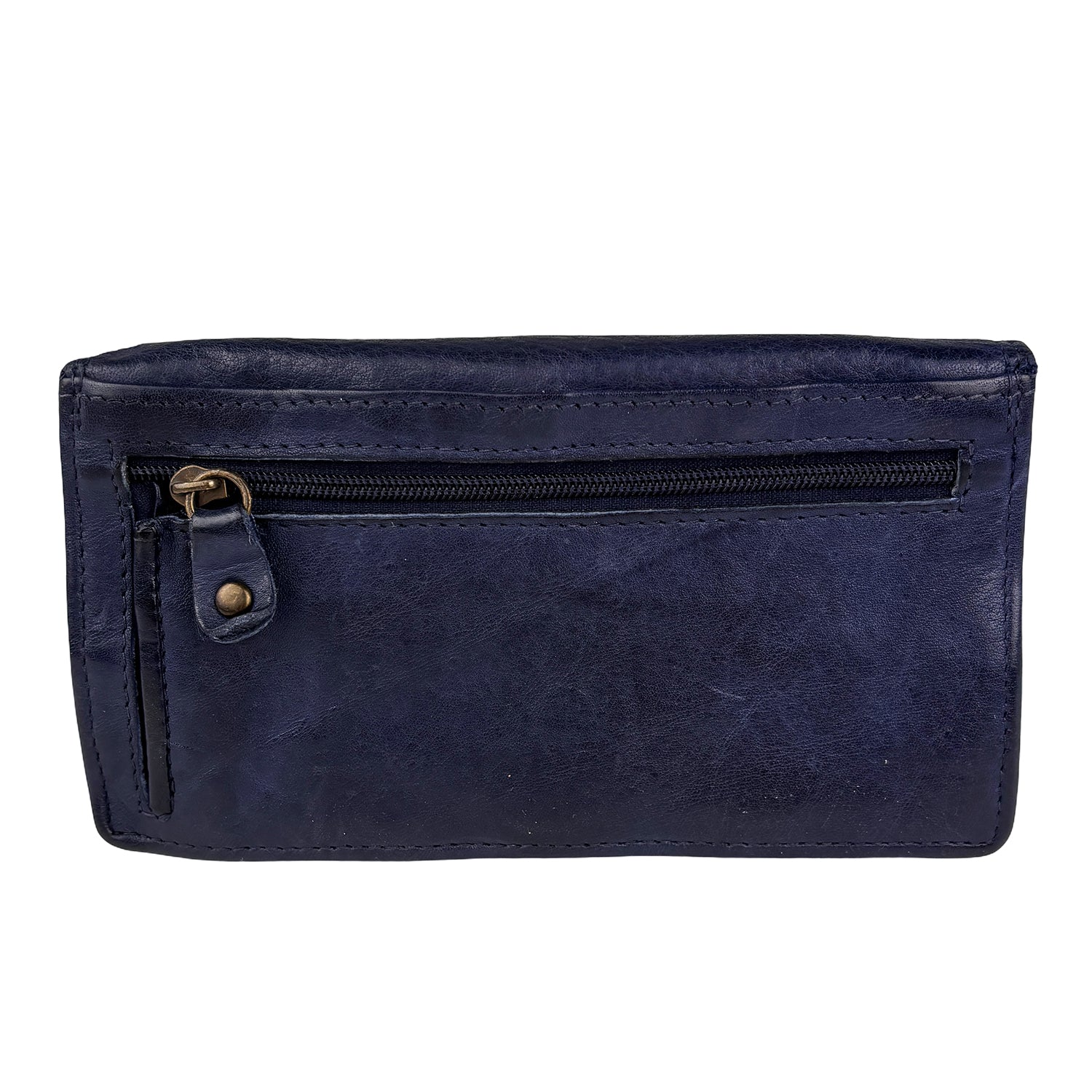 Blauwe damesportemonnee van gewassen leer