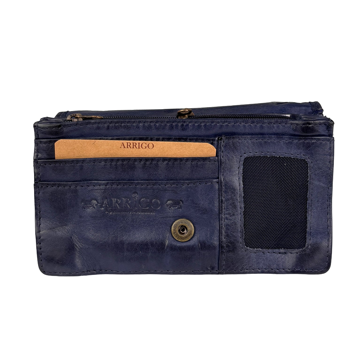 Blauwe damesportemonnee van gewassen leer