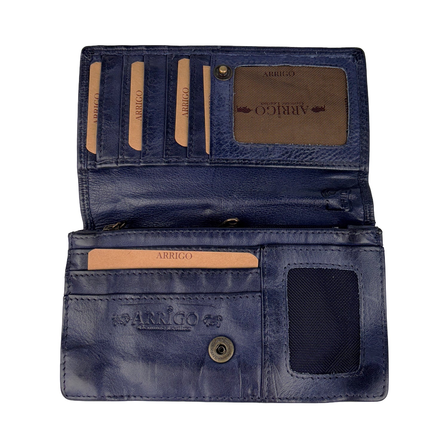 Blauwe damesportemonnee van gewassen leer