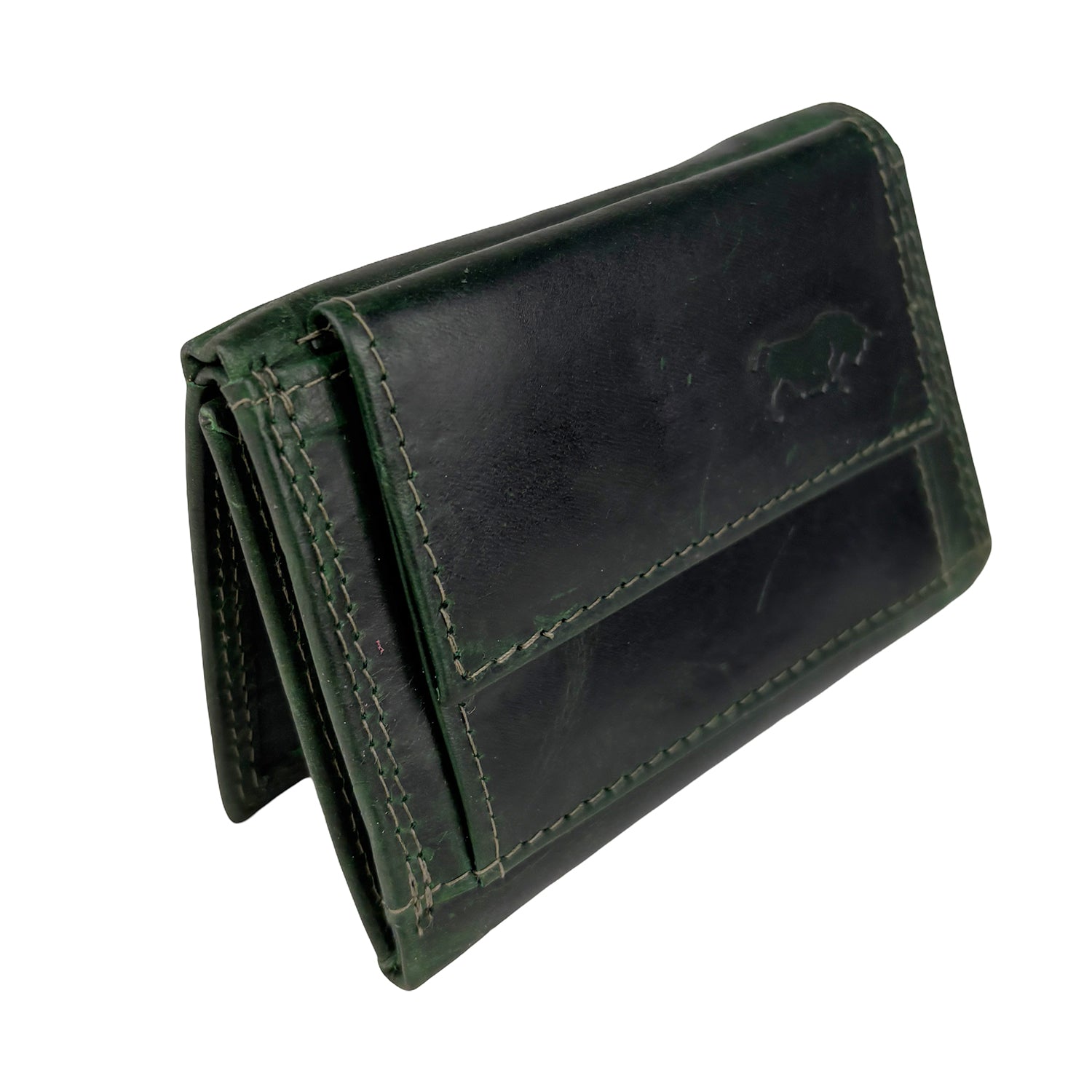 Groene Leren Mini Portemonnee met Sleutelring – Slim, compact en multifunctioneel