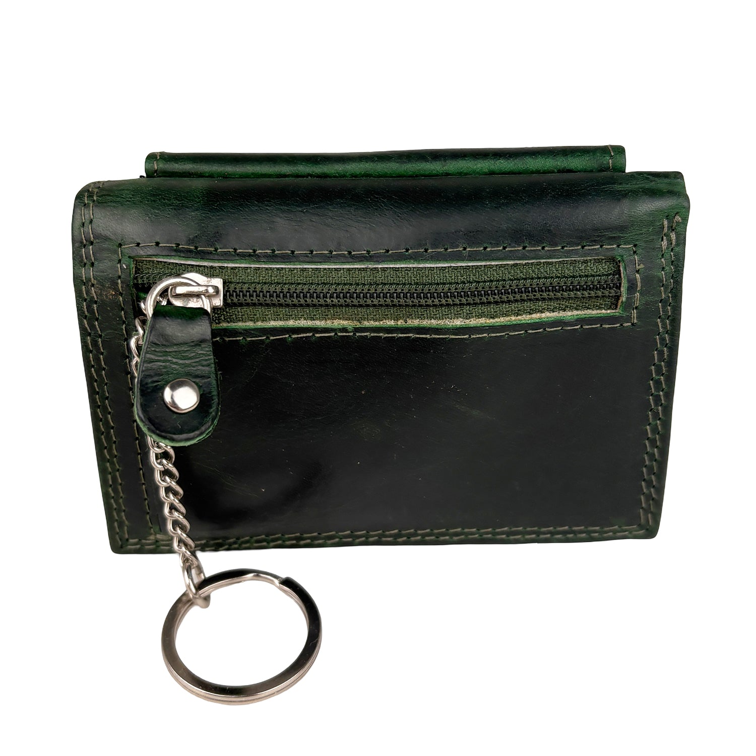 Groene Leren Mini Portemonnee met Sleutelring – Slim, compact en multifunctioneel