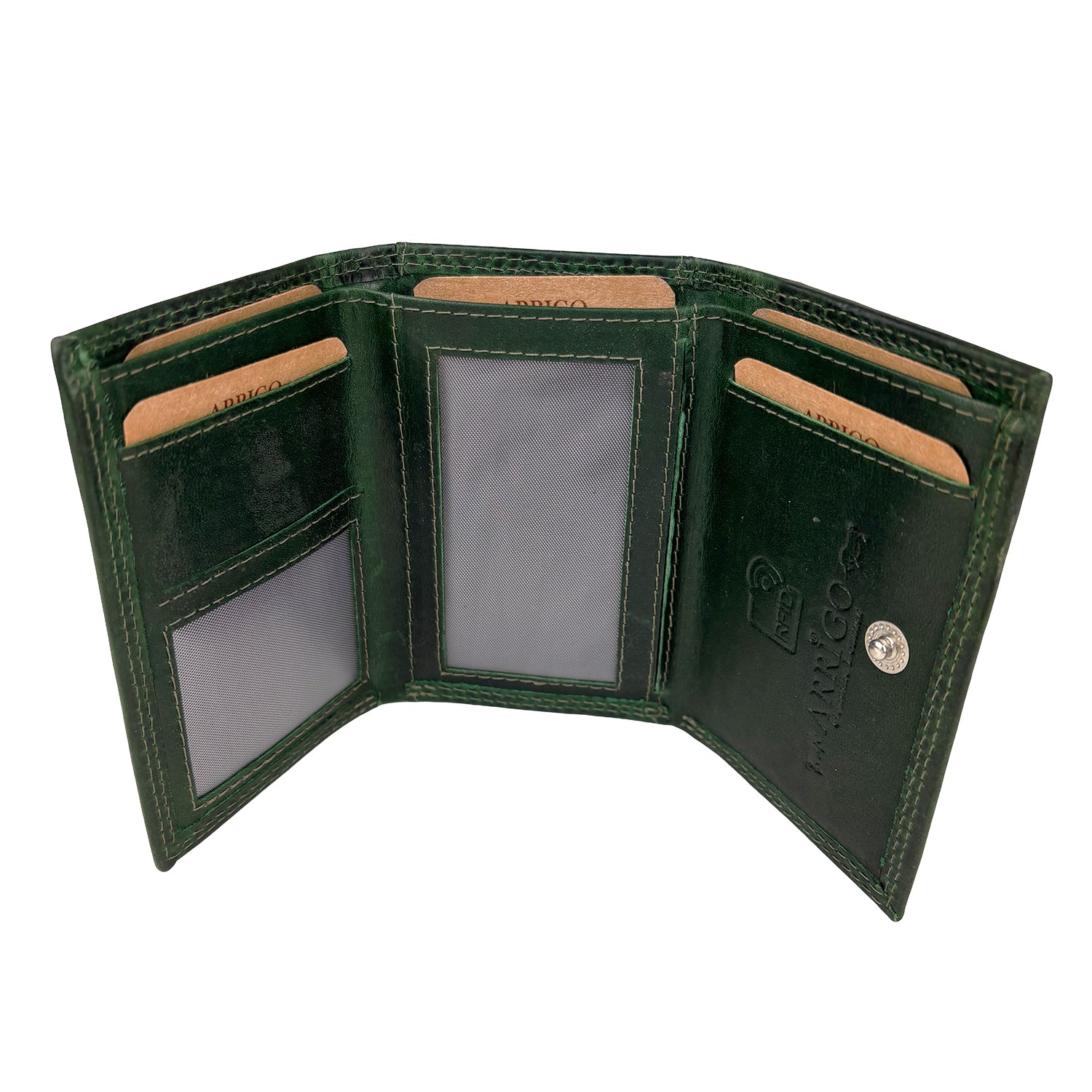 Groene Leren Mini Portemonnee met Sleutelring – Slim, compact en multifunctioneel