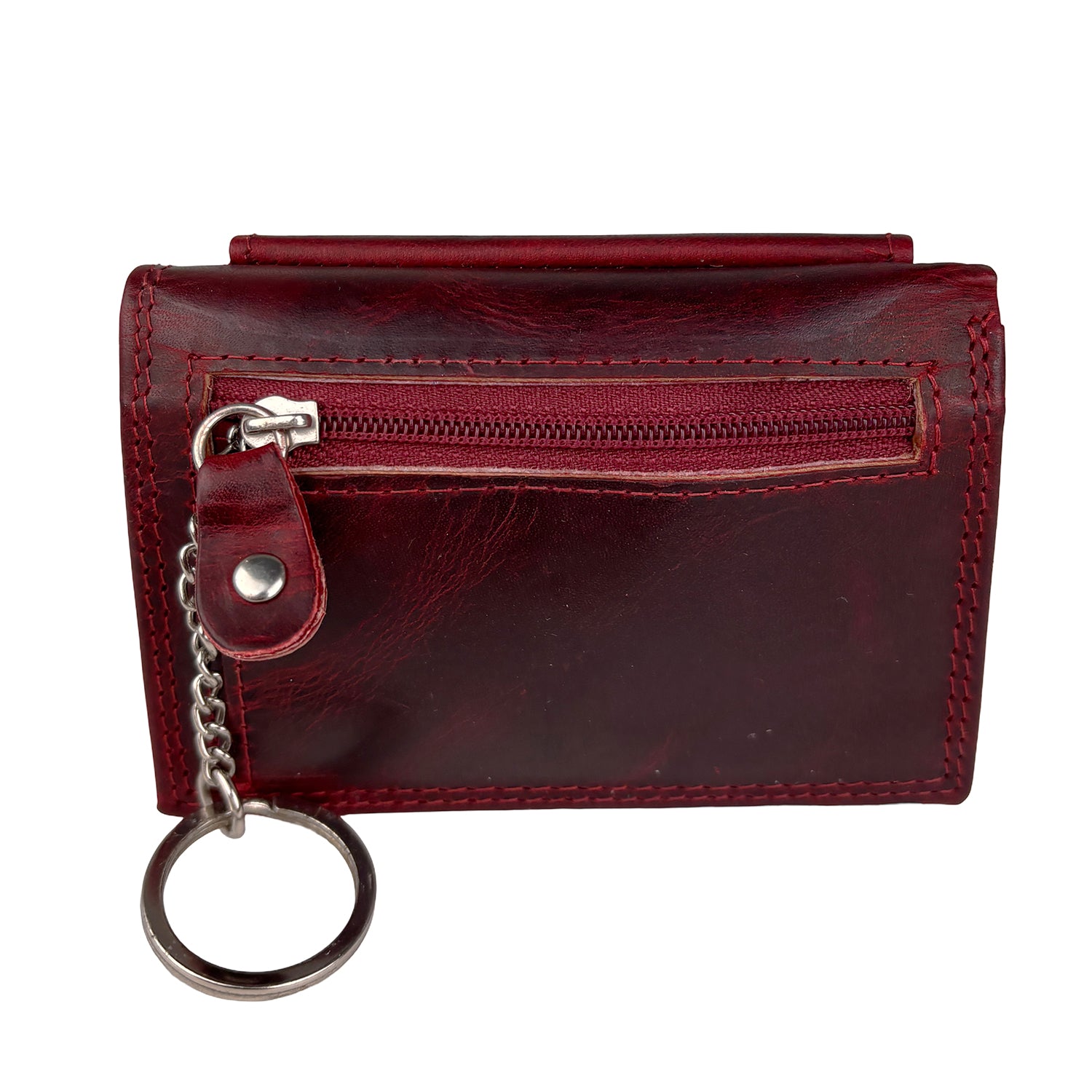 Rode Leren Mini Portemonnee met Sleutelring – Compact, slim en altijd alles bij de hand